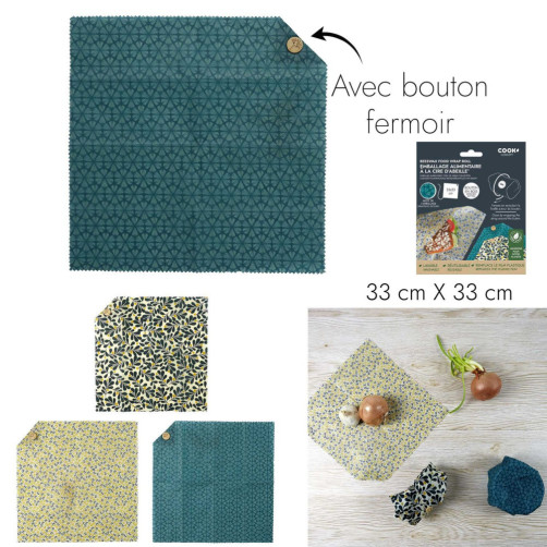 Voskana folija za shranjevanje živil z gumbom in vrvico 33x33cm, 1 kos