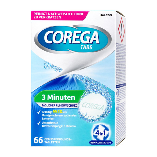 Corega Tabs 3 minute Mint Fresh – tablete za čiščenje zobnih protez, 66 tablet