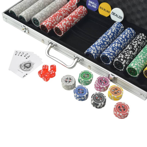 vidaXL Poker Set s 500 Laserskimi Žetoni Aluminij vidaXL Poker Set s 500 Laserskimi Žetoni Aluminij