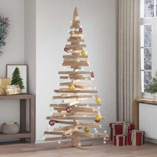 vidaXL Božična drevesa z stojalom Naravna 210 cm Trdna borovina